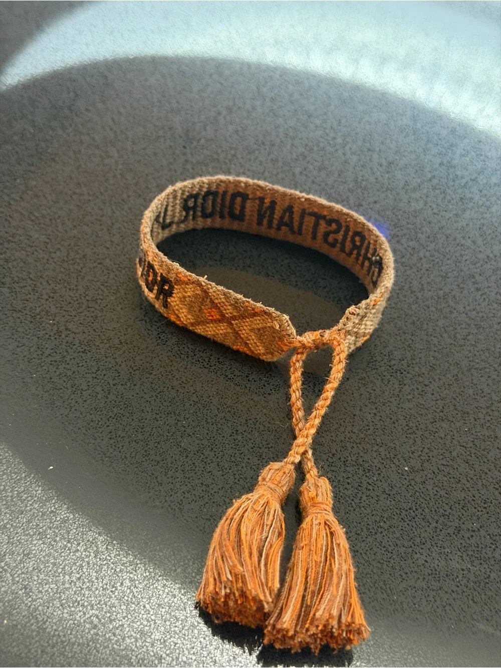 Dior Tan Woven Christian Dior Logo Bracelet with Tassels